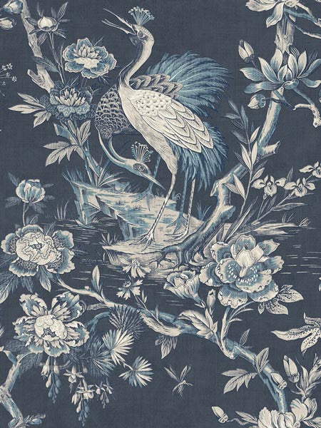Crane Toile wallpaper in blue color - pattern number AF41302 - by Pelican Prints in the Sumi Collection collection
