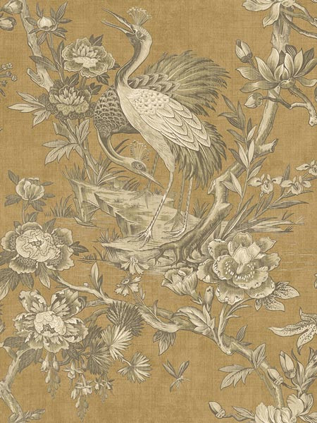 Crane Toile wallpaper in gold color - pattern number AF41305 - by Pelican Prints in the Sumi Collection collection