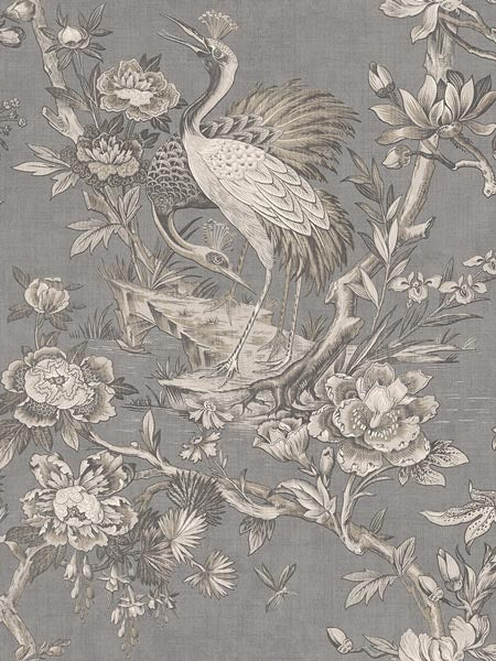 Crane Toile wallpaper in silver pewter color - pattern number AF41308 - by Pelican Prints in the Sumi Collection collection