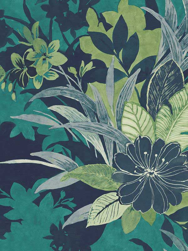 Flowers wallpaper in aqua teal color - pattern number EH72504 - by Pelican Prints in the Maya collection