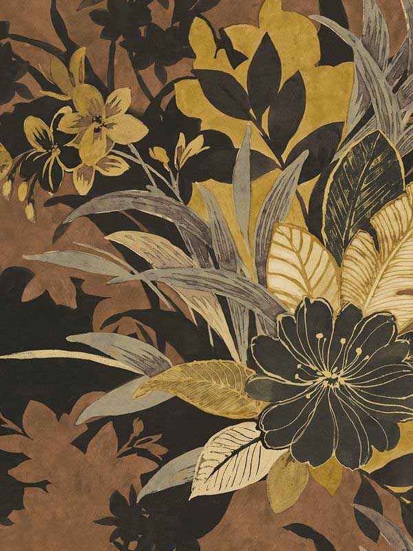 Flowers wallpaper in black color - pattern number EH72505 - by Pelican Prints in the Maya collection