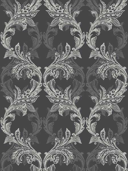 Damask fabric in black color - pattern number SK90800 - by Pelican Prints in the Skyline collection