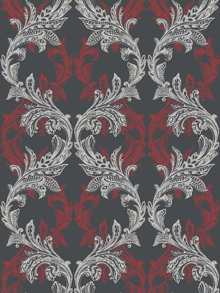 Damask fabric in red color - pattern number SK90801 - by Pelican Prints in the Skyline collection