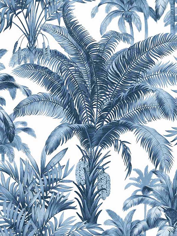 Palms fabric in blue color - pattern number CN30702 - by Wallquest in the Charleston collection