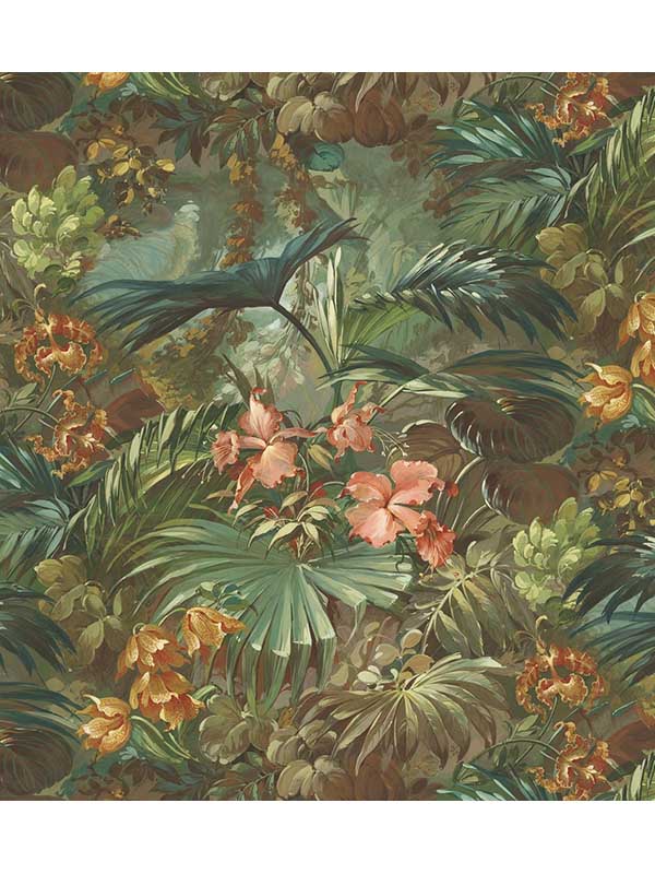 Tropical Jungle 4 Panel fabric in multicolor color - pattern number CN30900M - by Wallquest in the Charleston collection