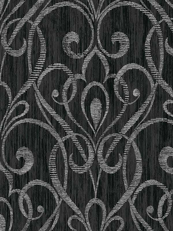 Paisley Damask fabric in black color - pattern number 1301800 - by Seabrook in the Black and White by Etten Gallerie collection