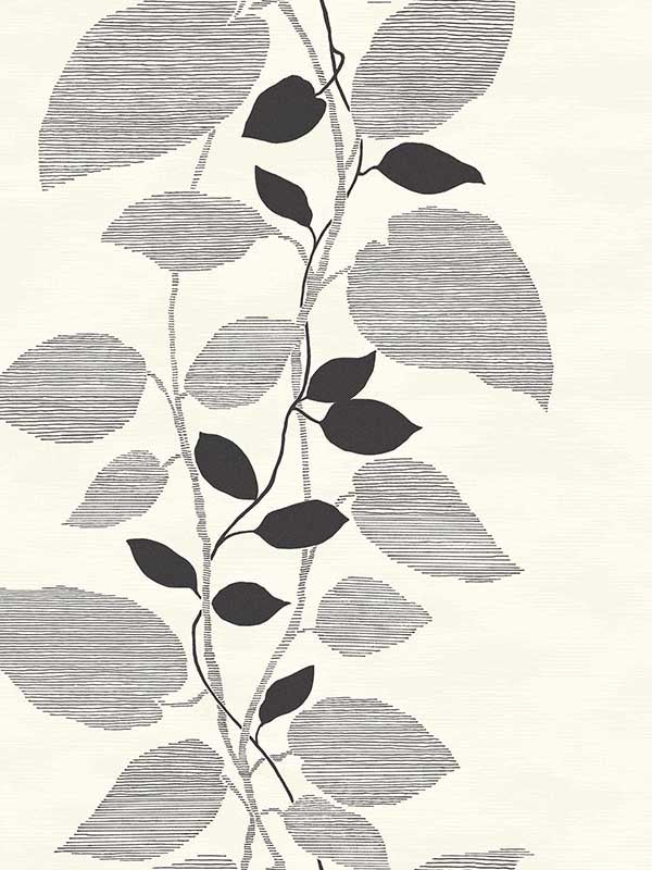 Leaves fabric in grey and off white color - pattern number 1303200 - by Seabrook in the Black and White by Etten Gallerie collection