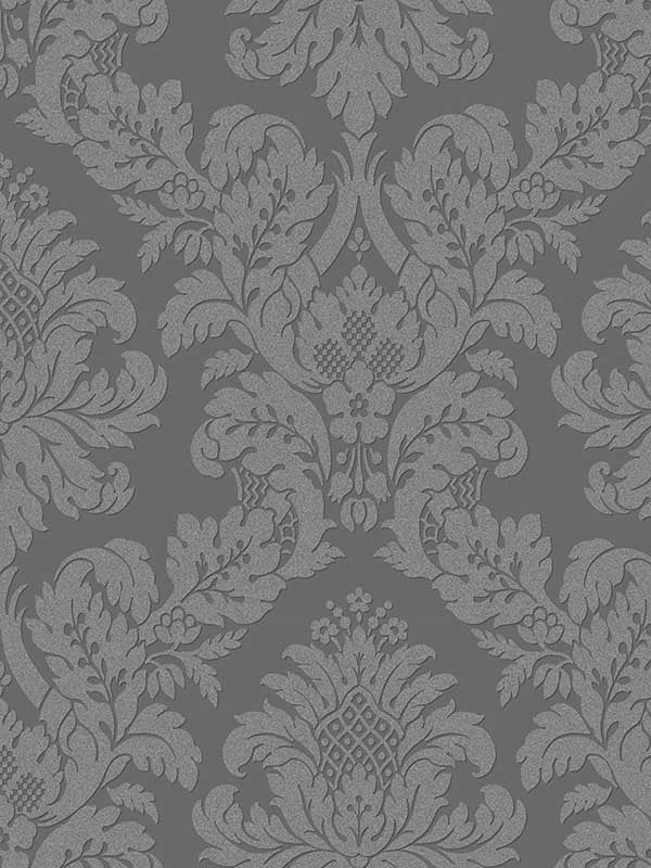 Classic Damask fabric in charcoal color - pattern number UK10435 - by Seabrook in the Black and White by Etten Gallerie collection