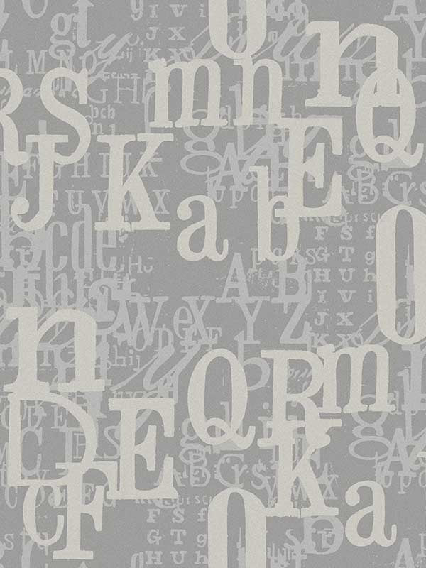 Block Letters fabric in metallic silver color - pattern number ZN52110 - by Seabrook in the Black and White by Etten Gallerie collection