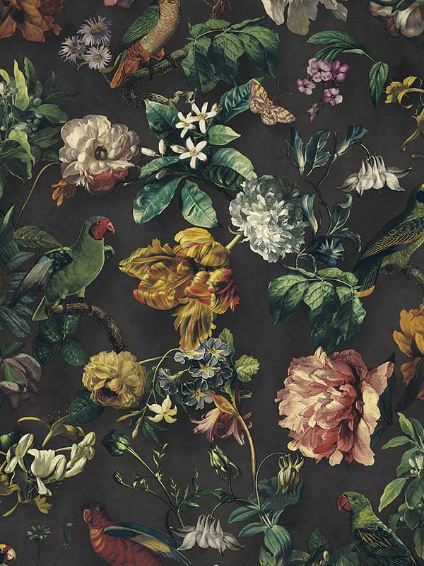 Claude Floral fabric in black color - pattern number 307300 - by Eijffinger in the Museum Eijffinger collection