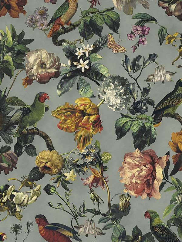 Claude Floral fabric in sage color - pattern number 307302 - by Eijffinger in the Museum Eijffinger collection
