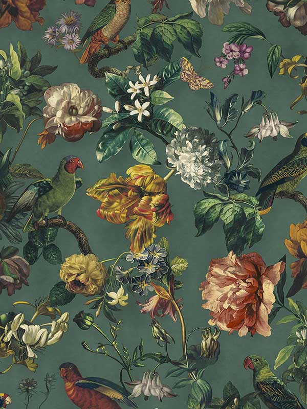 Claude Floral fabric in teal color - pattern number 307305 - by Eijffinger in the Museum Eijffinger collection