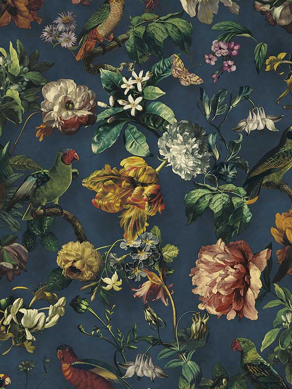Claude Floral fabric in navy color - pattern number 307306 - by Eijffinger in the Museum Eijffinger collection