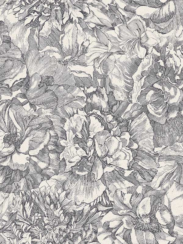 Auguste Floral fabric in charcoal color - pattern number 307340 - by Eijffinger in the Museum Eijffinger collection