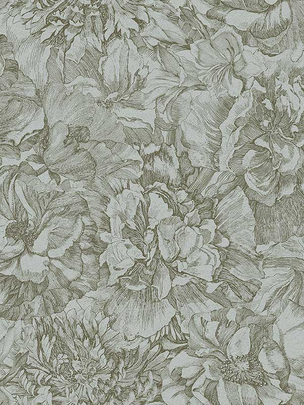 Auguste Floral fabric in sage color - pattern number 307342 - by Eijffinger in the Museum Eijffinger collection