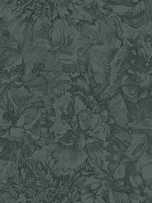 Auguste Floral fabric in dark green color - pattern number 307345 - by Eijffinger in the Museum Eijffinger collection