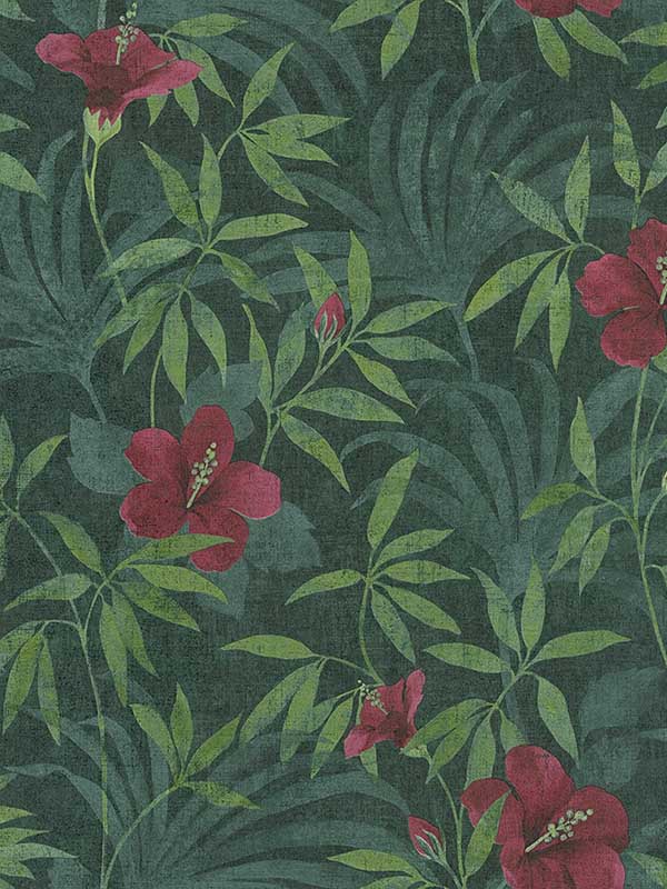 Malecon Floral wallpaper in green color - pattern number 4044-380281 - by Advantage in the Cuba collection