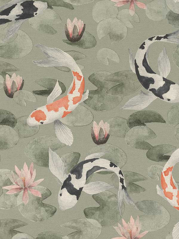 Nobu Koi Fish fabric in green color - pattern number 4035-409437 - by Advantage in the Windsong collection