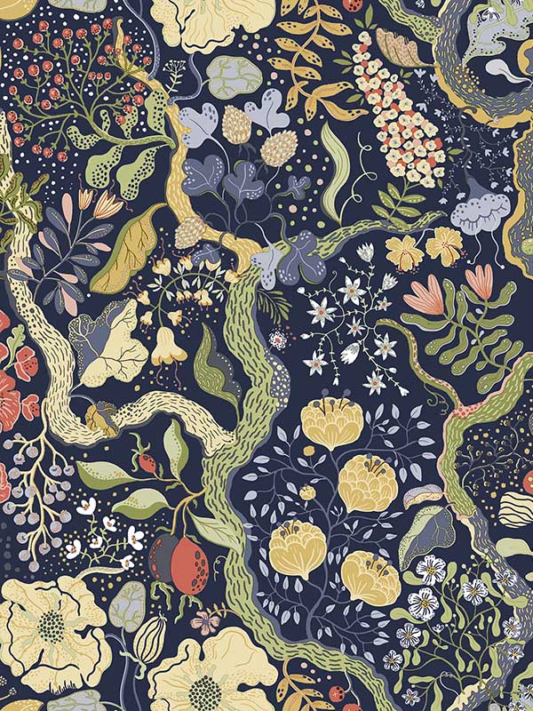 Ann Floral Vines fabric in blue color - pattern number 2932-65101 - by A Street Prints in the Lina collection