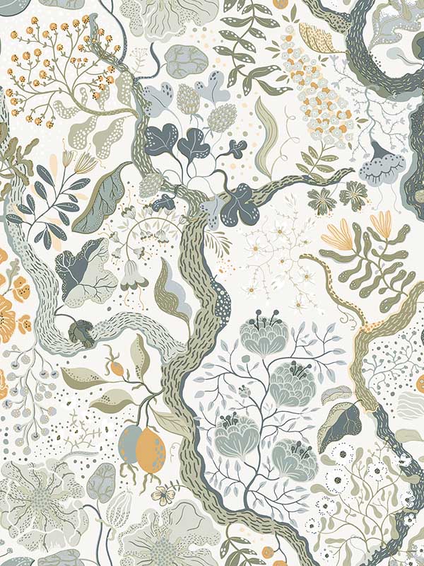 Ann Floral Vines fabric in turquoise color - pattern number 2932-65103 - by A Street Prints in the Lina collection