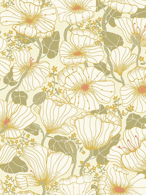 Matilda Poppy Fields fabric in green color - pattern number 2932-65111 - by A Street Prints in the Lina collection