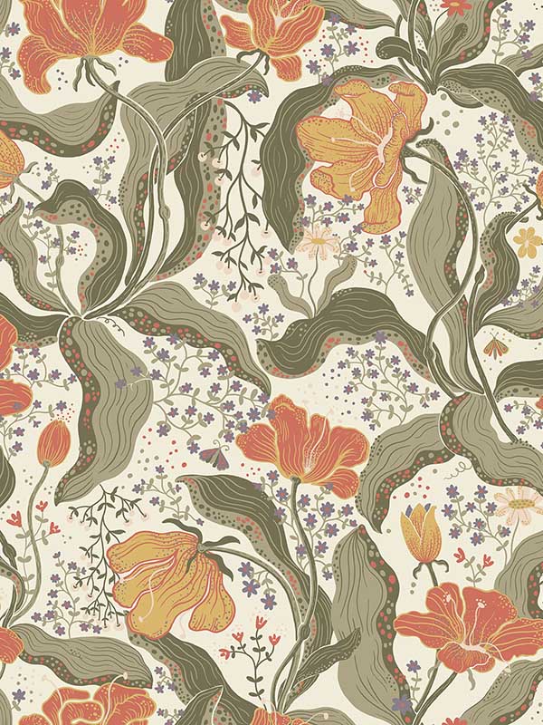 Bodri Tulip Garden fabric in dark green color - pattern number 2932-65119 - by A Street Prints in the Lina collection