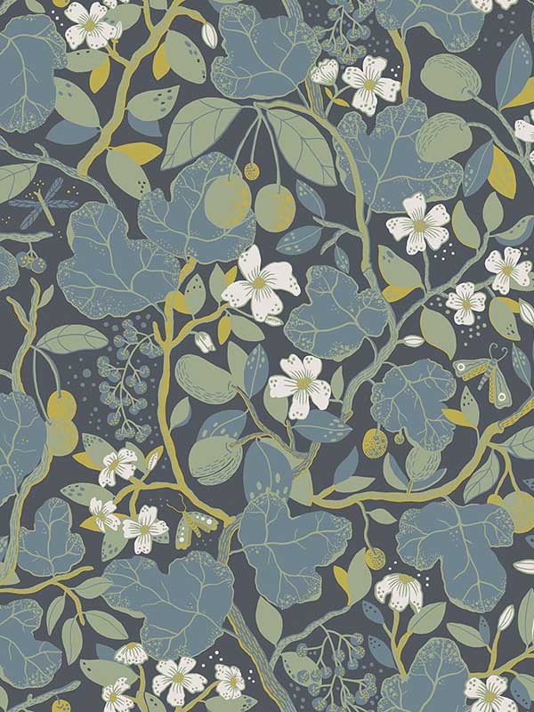 Ewald Garden Vines fabric in blue color - pattern number 2932-65122 - by A Street Prints in the Lina collection
