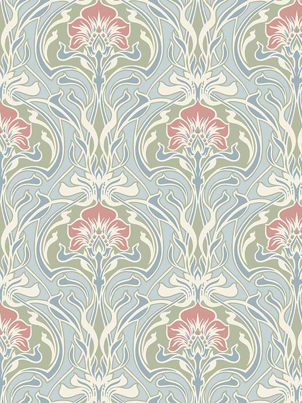 Mucha Botanical Ogee wallpaper in light blue color - pattern number 2970-26152 - by A Street Prints in the Revival collection