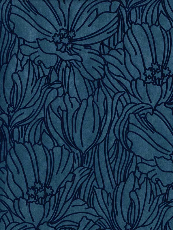 Selwyn Flock Floral wallpaper in dark blue color - pattern number 2970-87356 - by A Street Prints in the Revival collection