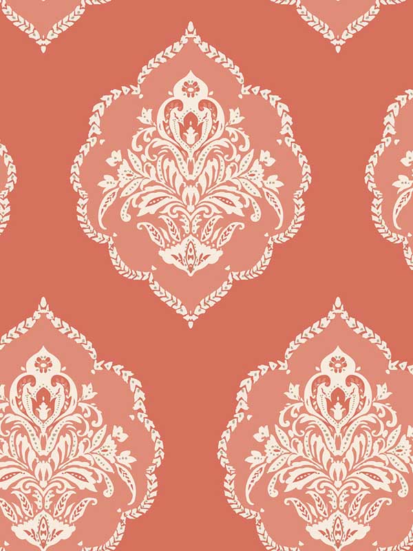 Signet Medallion Damask wallpaper in coral color - pattern number DM4981 - by York in the Damask Resource Library collection