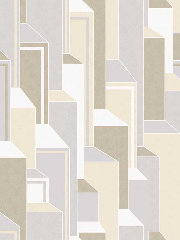 Deco Geometric fabric in french vanilla and pavestone color - pattern number KTM1340 - by Seabrook in the Mondrian collection