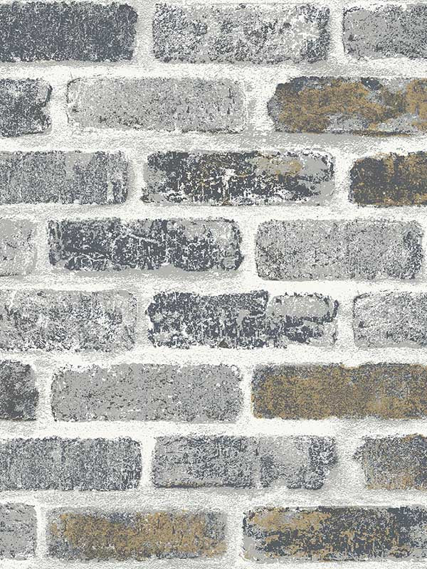 Vintage Faux Brick fabric in steel grey and tan color - pattern number ET10105 - by Seabrook in the Etten Gallerie Online collection