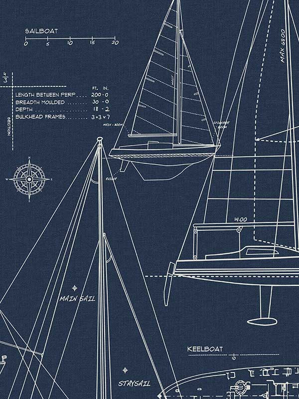 Sail Away fabric in navy blue color - pattern number ET10222 - by Seabrook in the Etten Gallerie Online collection