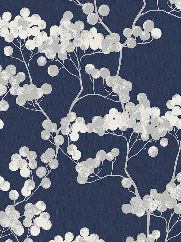 Bayberry Blossom fabric in navy blue color - pattern number ET10502 - by Seabrook in the Etten Gallerie Online collection