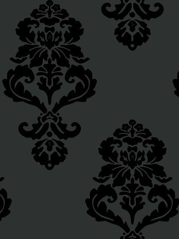 Graphic Damask fabric in black color - pattern number BL0397 - by York in the Black and White Resource Library collection