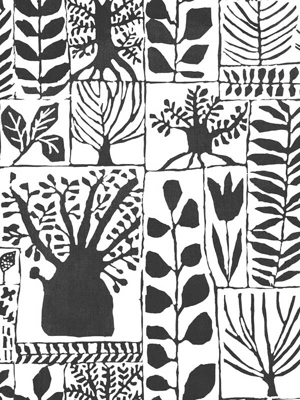 Primitive Trees fabric in black and white color - pattern number BW3862 - by York in the Black and White Resource Library collection