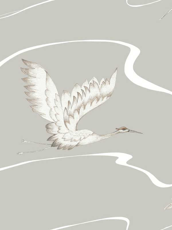 Soaring Cranes fabric in taupe color - pattern number BW3872 - by York in the Black and White Resource Library collection