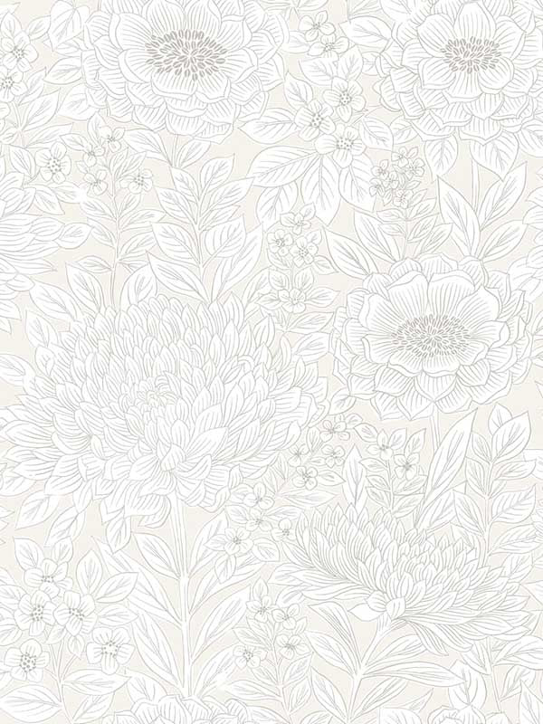 Wood Block Blooms fabric in cream color - pattern number BW3921 - by York in the Black and White Resource Library collection