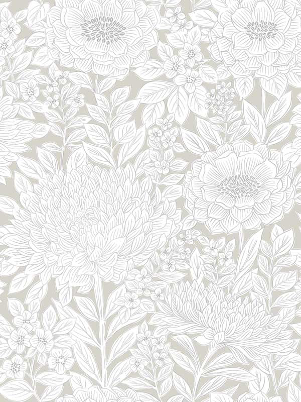 Wood Block Blooms fabric in taupe and silver color - pattern number BW3922 - by York in the Black and White Resource Library collection