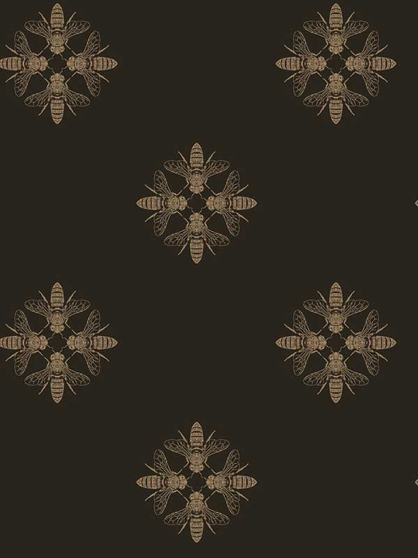Honey Bee fabric in gold and black color - pattern number ON1642 - by York in the Black and White Resource Library collection