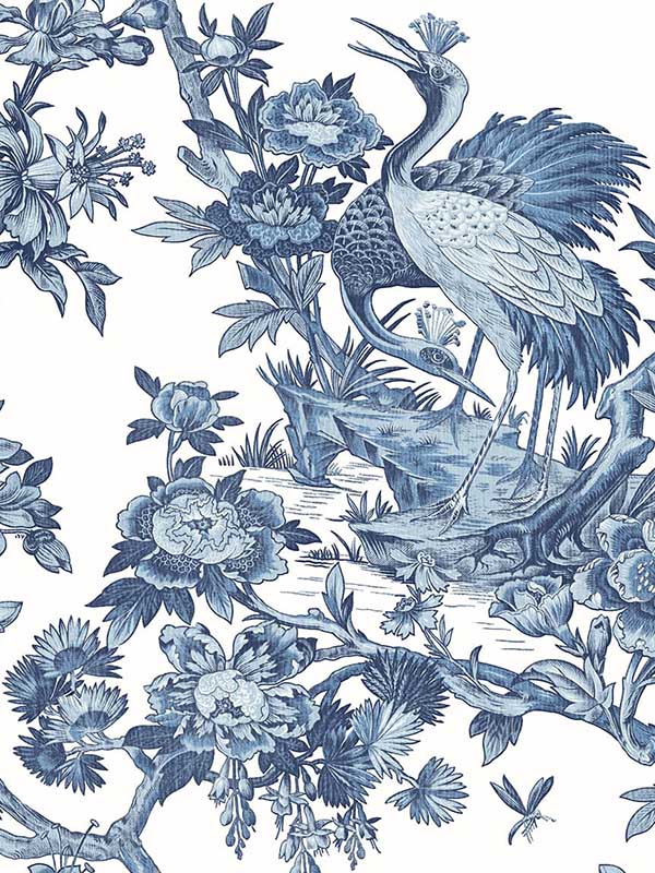 Crane Toile fabric in french blue color - pattern number DT20200 - by Dupont in the Dupont High Performance Wallcovering collection