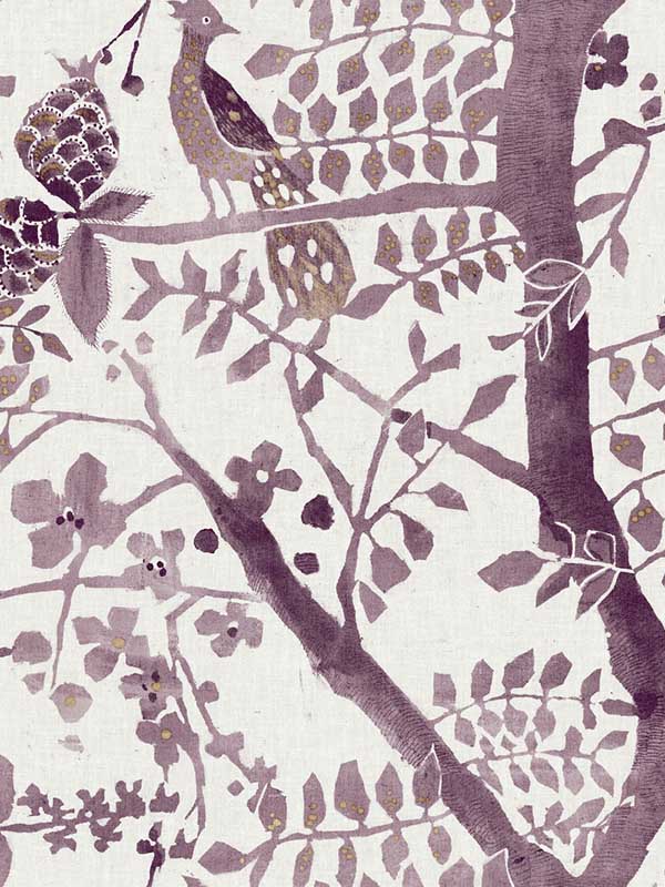 Peacock Block Print fabric in purple color - pattern number BO6631 - by Antonina Vella in the Boho Luxe collection