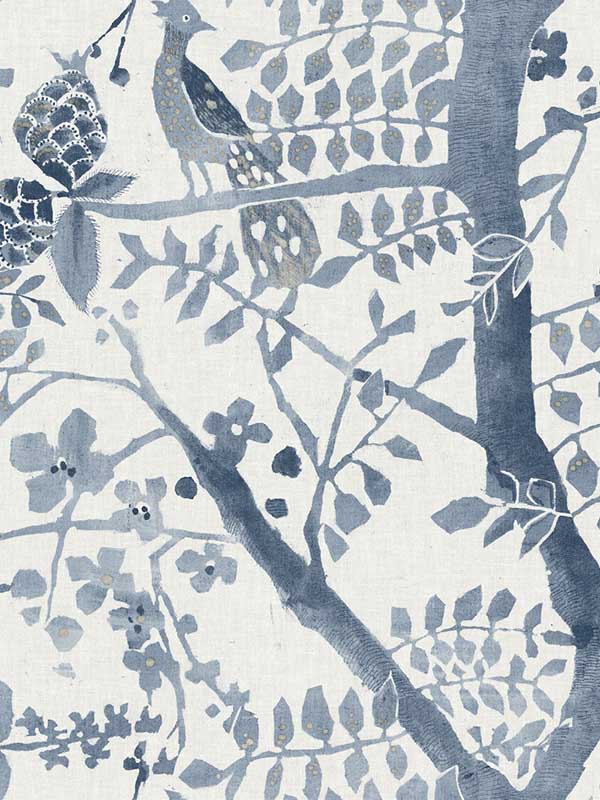 Peacock Block Print fabric in blue color - pattern number BO6634 - by Antonina Vella in the Boho Luxe collection