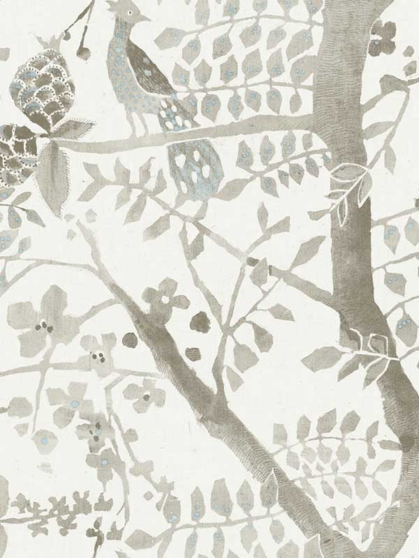 Peacock Block Print fabric in off white color - pattern number BO6635 - by Antonina Vella in the Boho Luxe collection