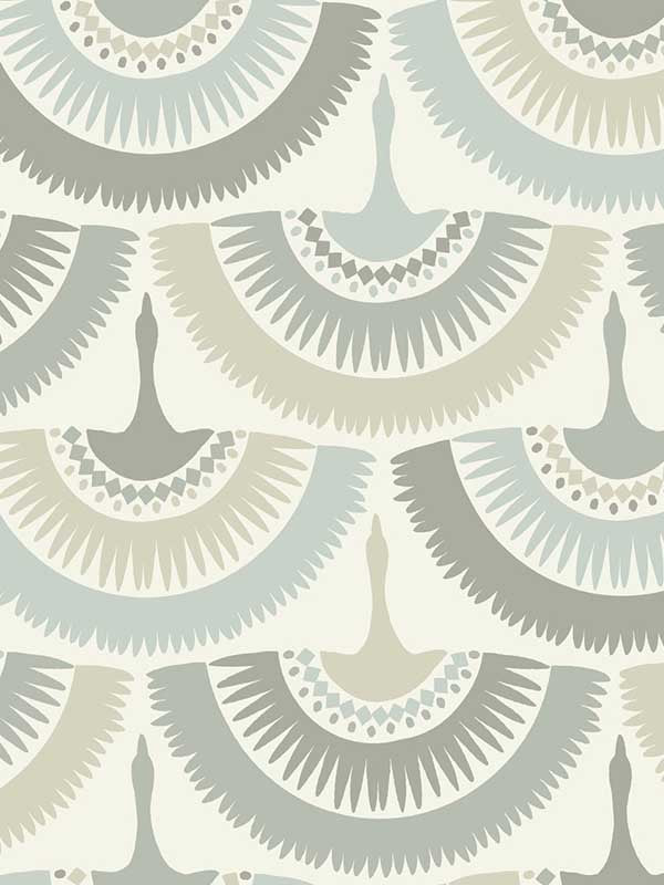 Feather and Fringe fabric in cream and blue color - pattern number BO6643 - by Antonina Vella in the Boho Luxe collection