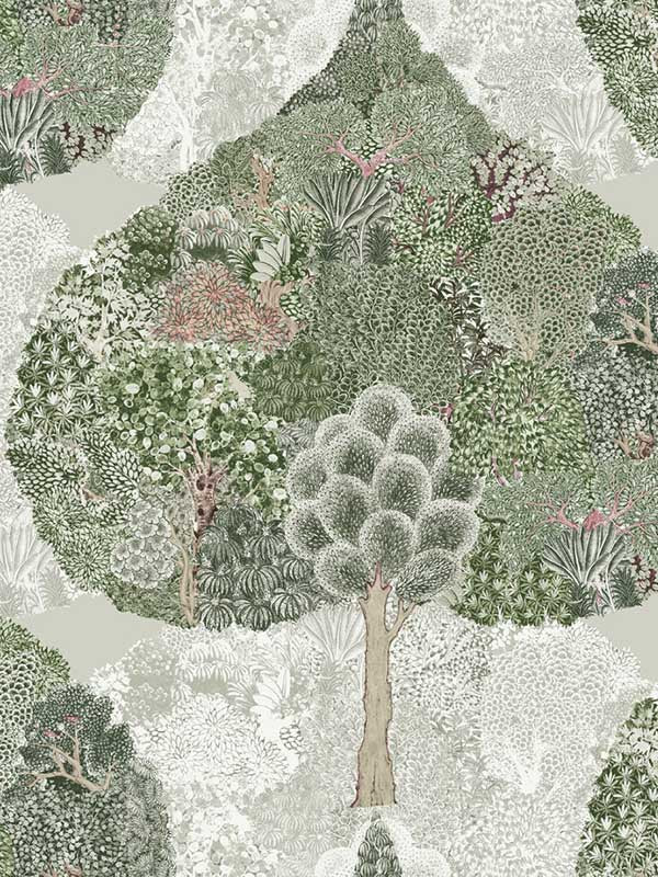 Mystic Forest fabric in green and coral color - pattern number BO6702 - by Antonina Vella in the Boho Luxe collection