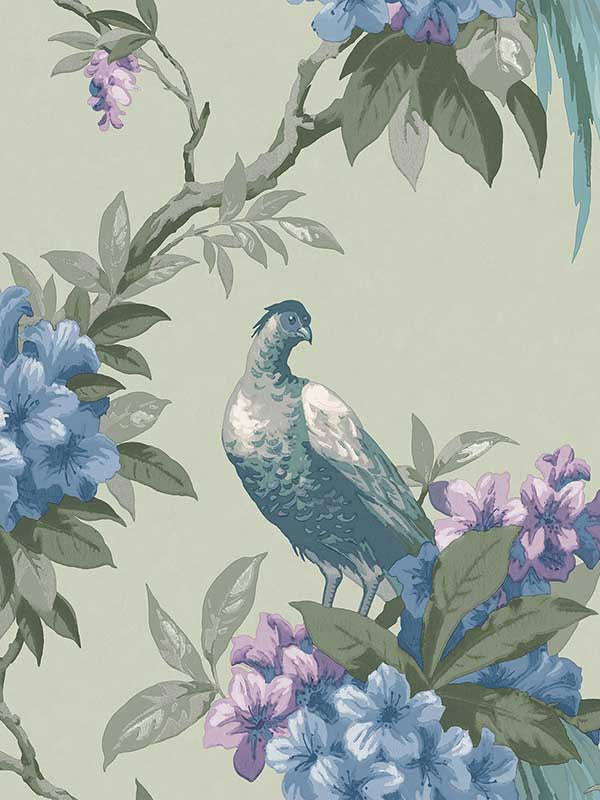 en Pheasant Floral fabric in sage color - pattern number M1660 - by Brewster in the Archive Collection collection