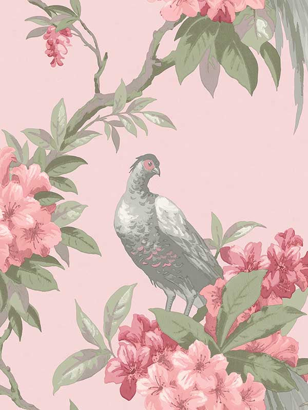 en Pheasant Floral fabric in pink color - pattern number M1665 - by Brewster in the Archive Collection collection