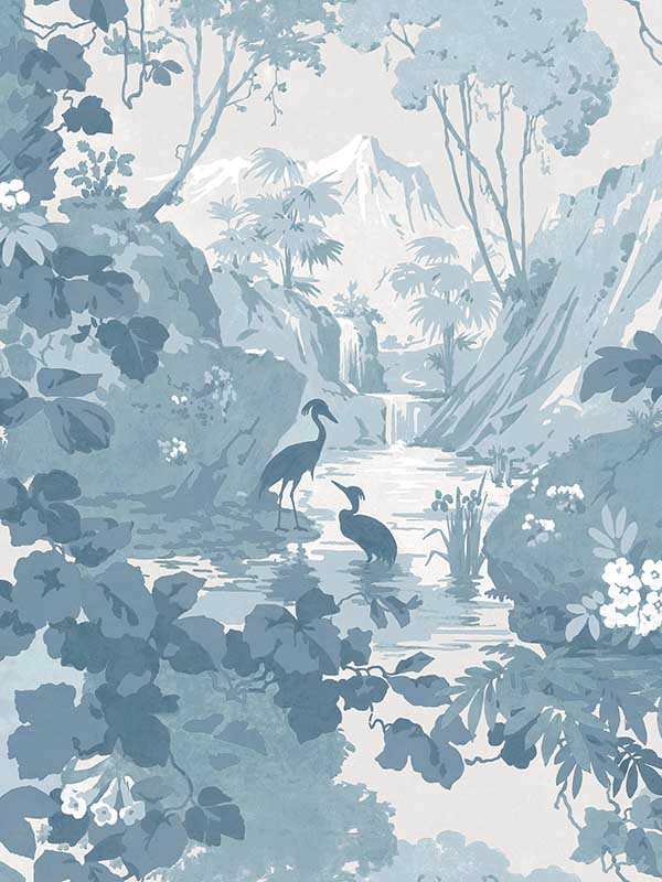 Eden Crane Lagoon fabric in blue color - pattern number M1675 - by Brewster in the Archive Collection collection