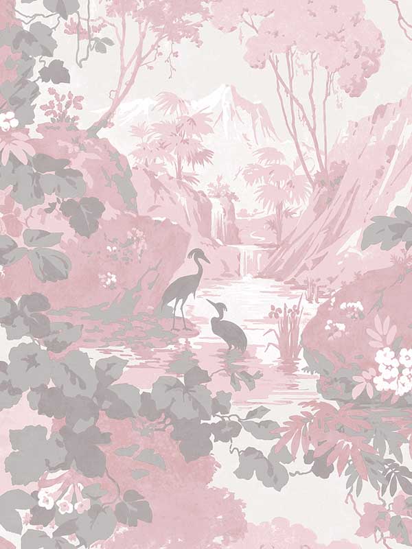 Eden Crane Lagoon fabric in pink color - pattern number M1676 - by Brewster in the Archive Collection collection